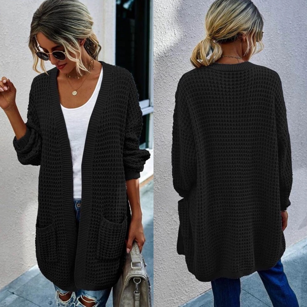 Cozy Knit Open Front Cardigan black - Picture 2 of 3
